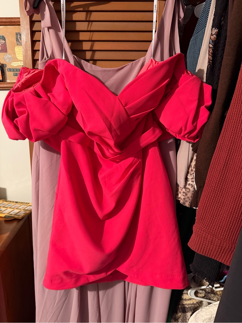 Jovani Pink Off-Shoulder Puff Sleeve Dress
